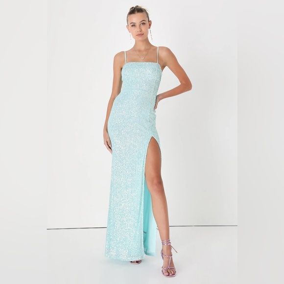 Lulus XL Remarkable Radiance Light Blue Iridescent Sequin Maxi Dress - Picture 9 of 12